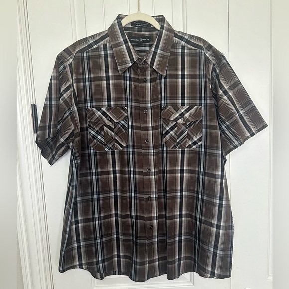 Men's Brown Plaid Button Down Shirt - Picture 1 of 4